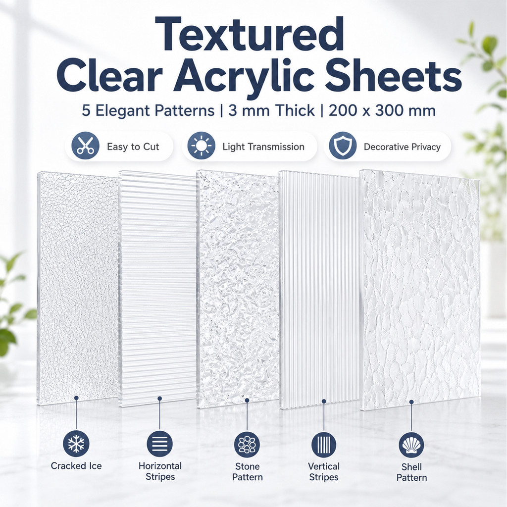 3mm Clear Textured Acrylic Sheet 200x300mm – Decorative Patterned Plexiglass Panel for DIY Crafts, Signage & Home Decor