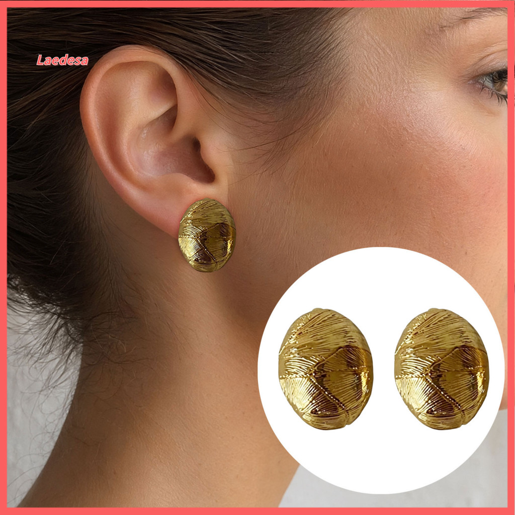 Lightweight Earrings Women Vintage Gold Plated for Textured Half Ball Studs Minimalist Oval Round Piercing Stylish for E