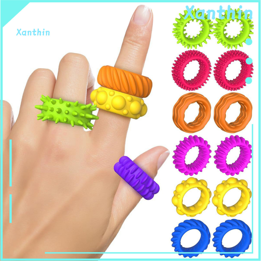 Textured Fidget Ring Toy 12pcs Silicone Rings Set – Stress Relief Stretchy Toys for Kids Teens Adults Portable for Anx