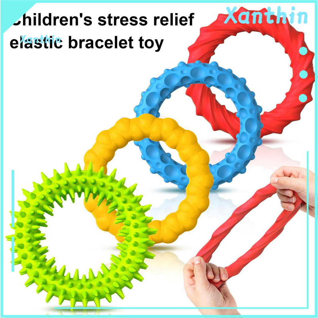 Portable Bracelet Set 4pcs Silicone Fidget Rings for Anxiety Stress Relief – Textured Stretchy Toys for Kids Teens Adu
