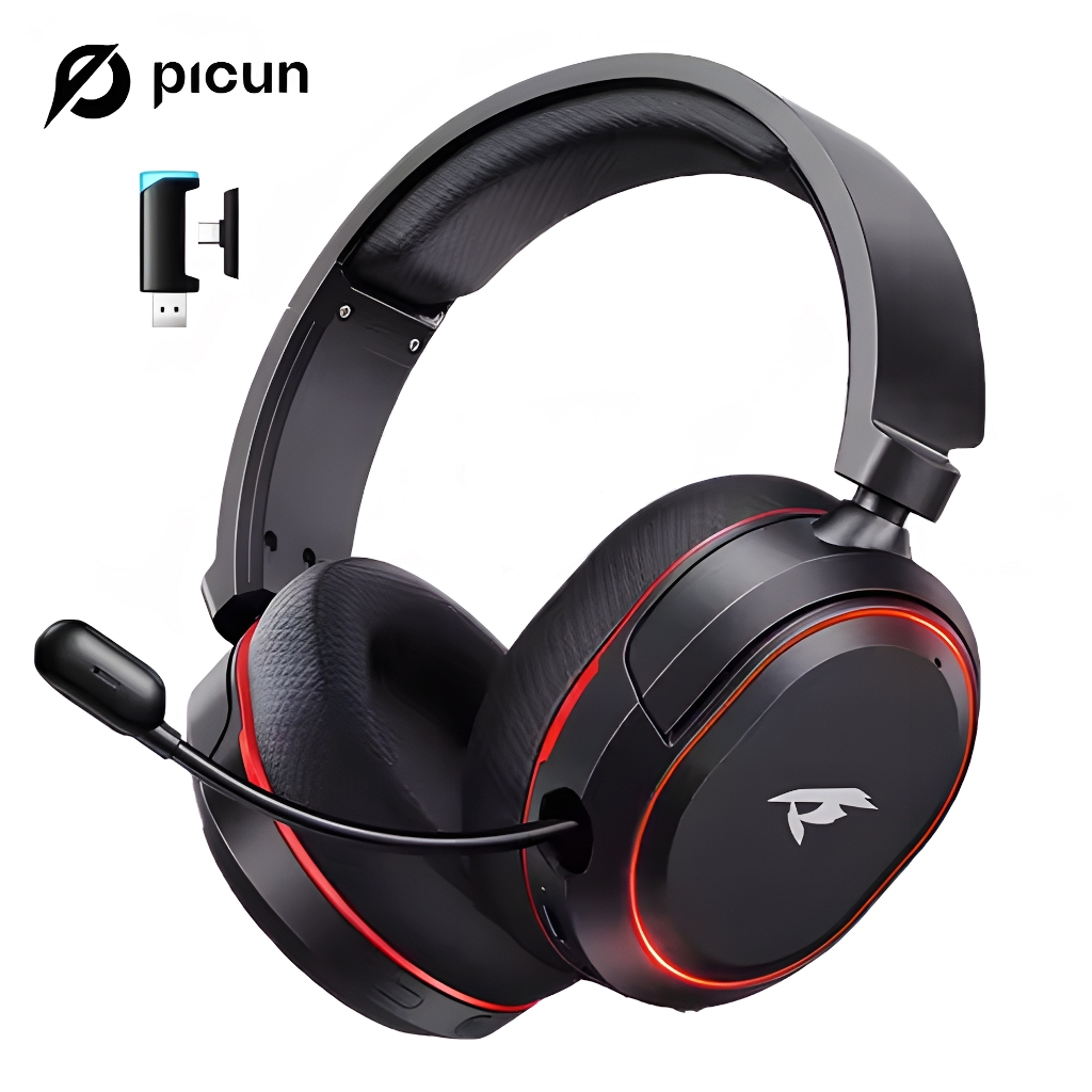 Headset Gamer Picun G2 2.4GHZ Bluetooth 5.3 Sem Fio Para PC PS4 PS5, 7.1 Surround 5ms Baixa Latência