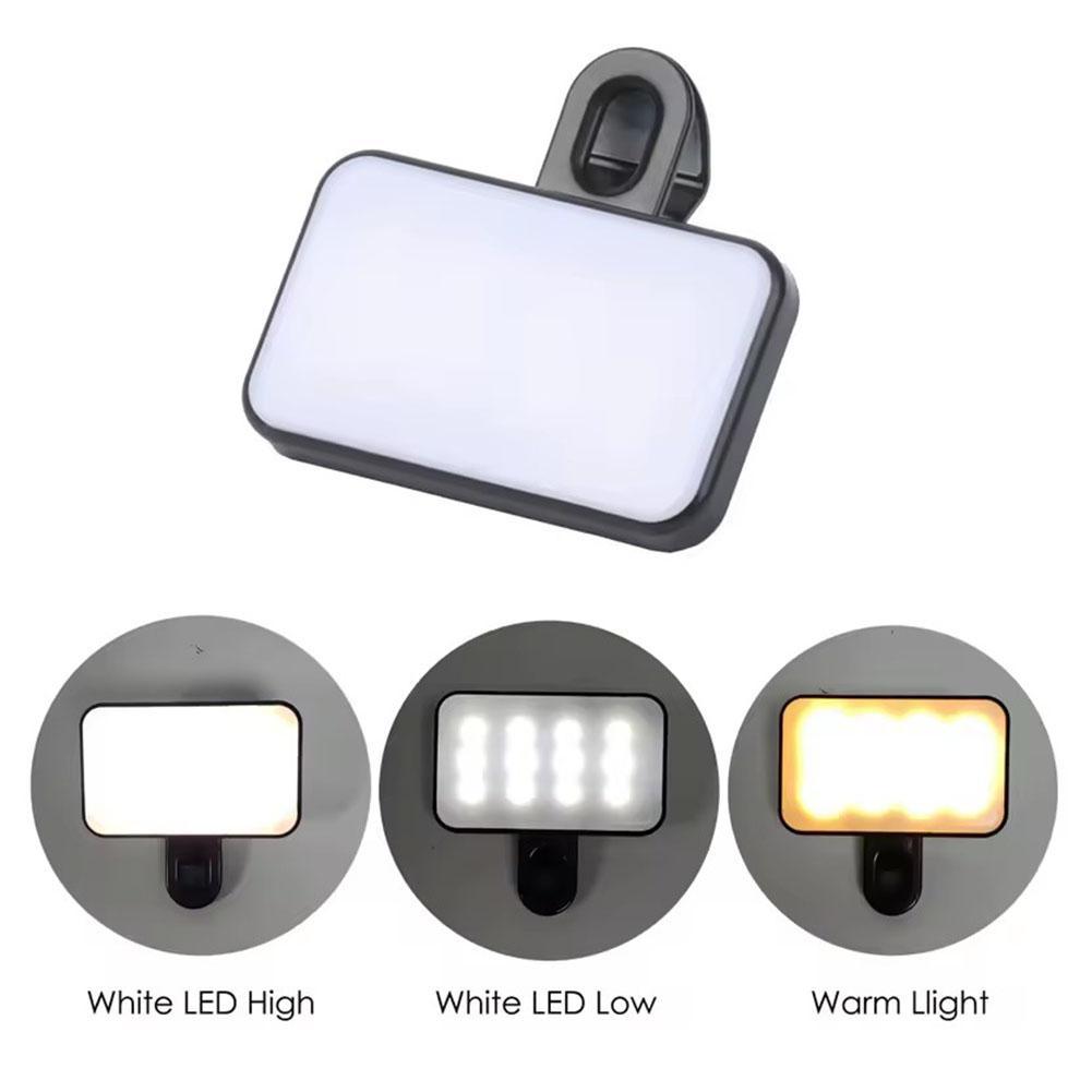 Luz De Preenchimento Para Celular Portátil Mini Selfie Recarregável 3 Modos De Brilho Ajustável Clipe De Computador De