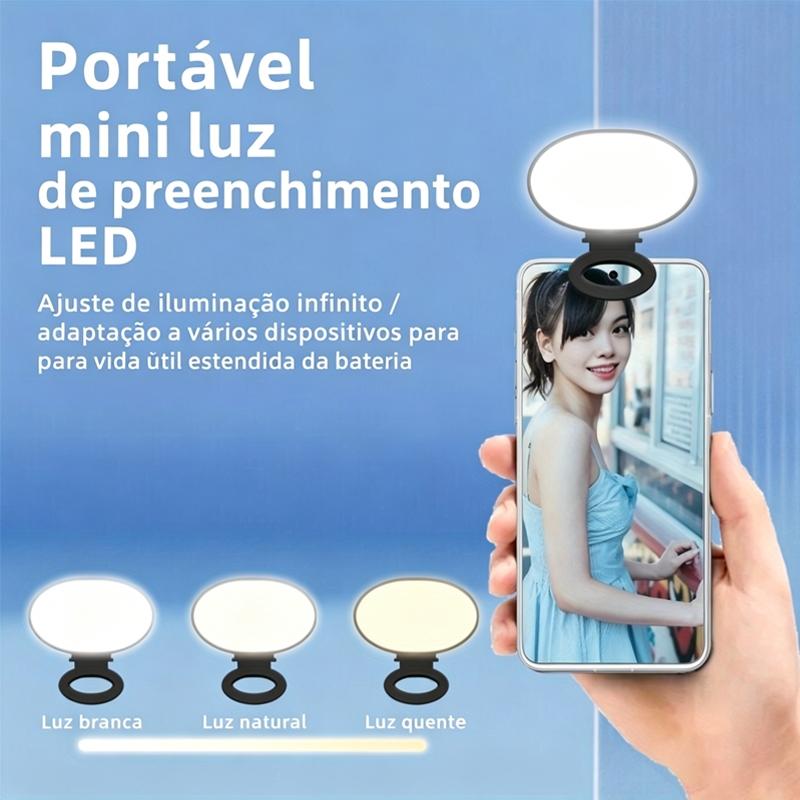 Mini Luz De Preenchimento Multifuncional LED Portátil Recarregável Para Espelho De Maquiagem Carro Brilho Ajustável Celu