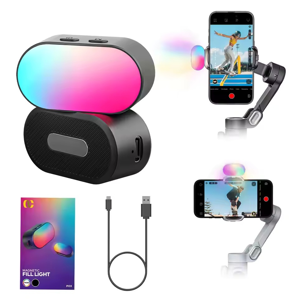 Mini RGB Gimbal LED Luz De Preenchimento Magnético Brilho De 3 Parar 7 Ajuste De Cores Fotografia De Vídeo Para Selfie D