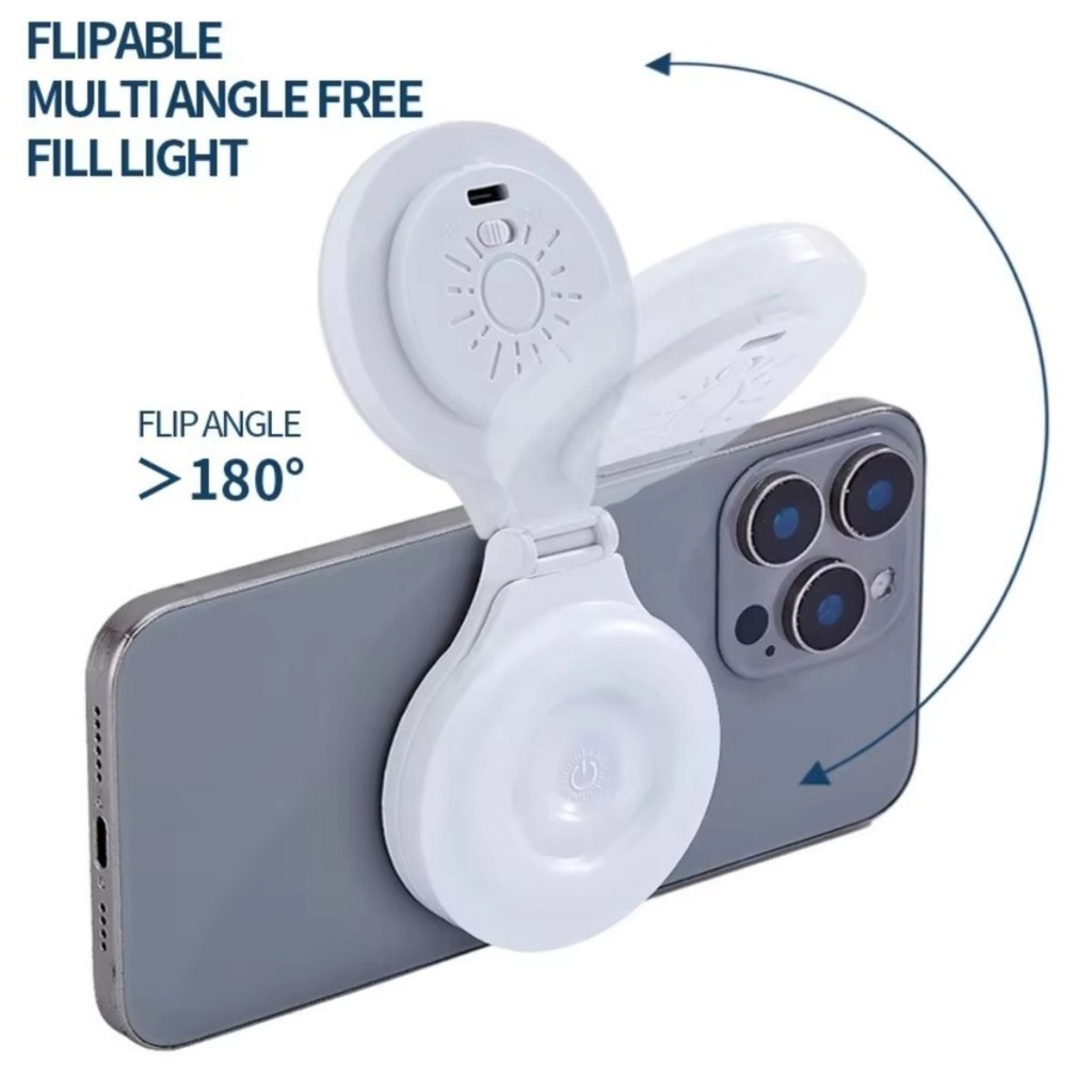 Luz de Preenchimento LED Magnética Mini para Selfie 3 Modos Brilho Ajustável Compatível com iPhone e Android