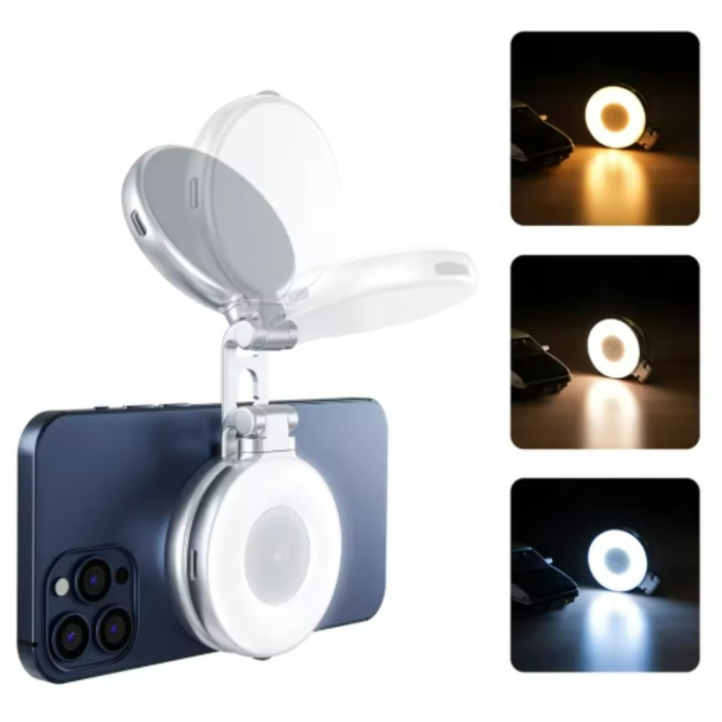 Luz LED de Preenchimento Magnética Mini para Selfie 3 Modos Brilho Ajustável para iPhone e Android