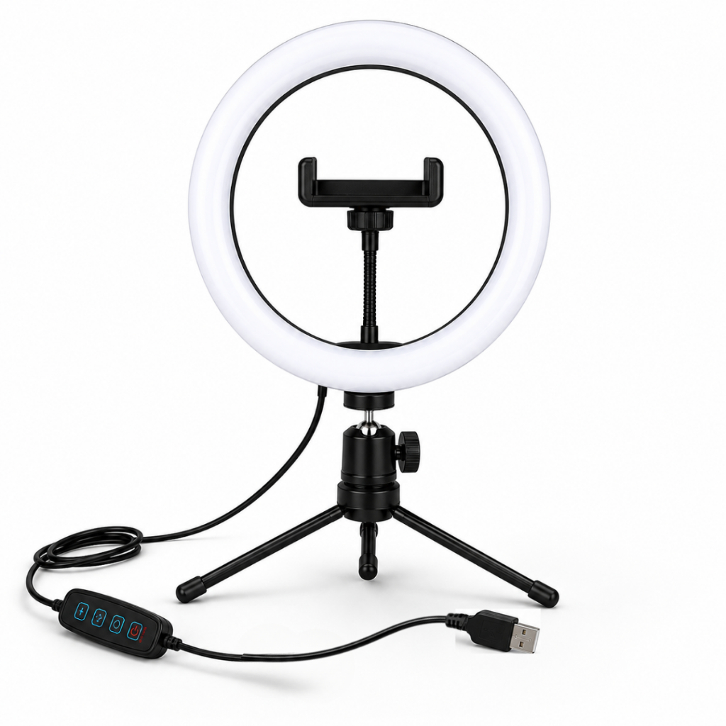 Ring Light LED 8 Polegadas USB com Mini Tripé Suporte para Celular e Controle de Brilho Gravação Fotos