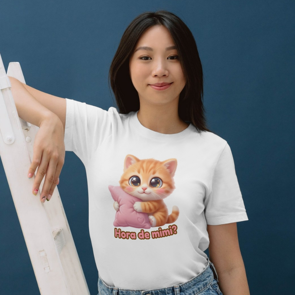 Camiseta Gatinho Fofo Hora de Mimi Algodão Premium Estanpaz Camisa Frases Engraçadas Cat Lover