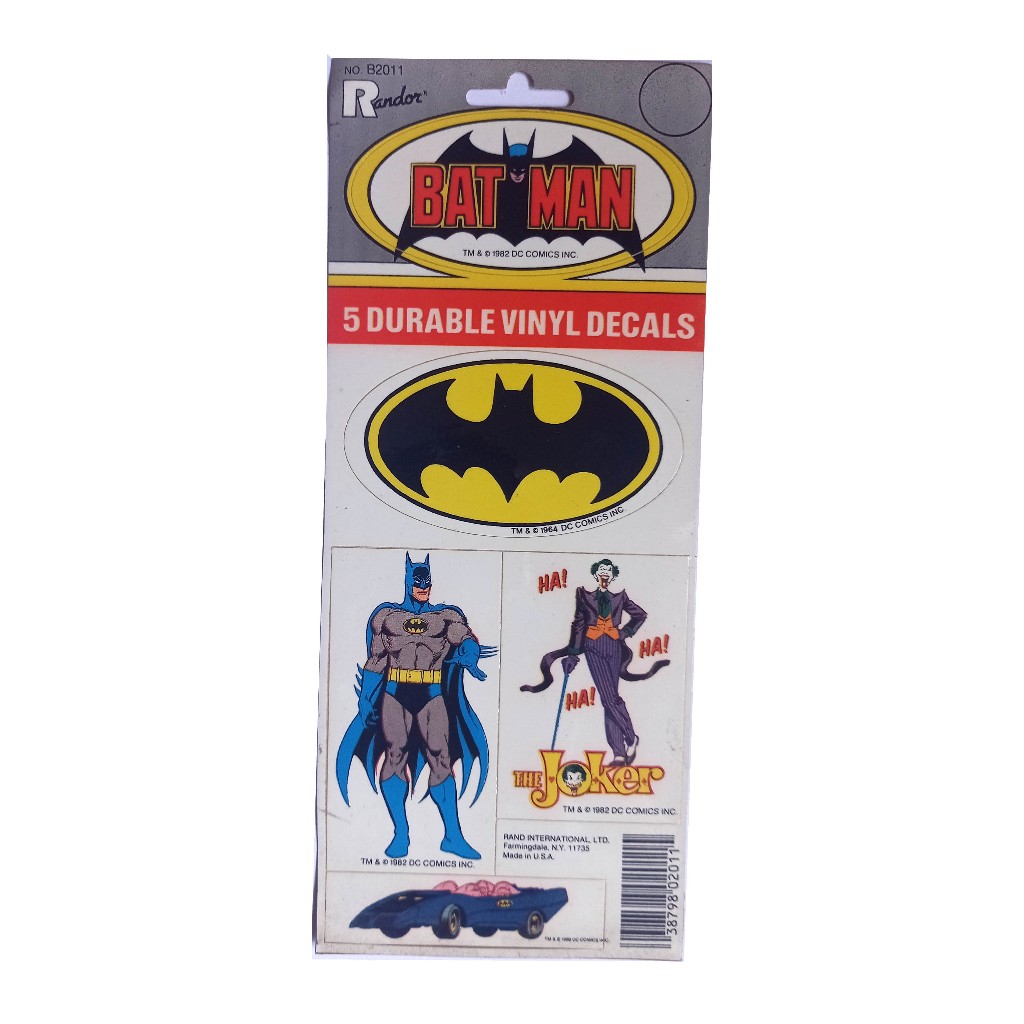 Cartela com 5 adesivos originais Batman Durable vinyl decals vintage 1982