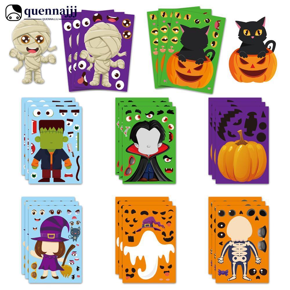 QUENNA Halloween Cartoon DIY Faça Um Conjunto De Adesivos De Rosto Artesanato De Expressão Engraçada Para Crianças Decal