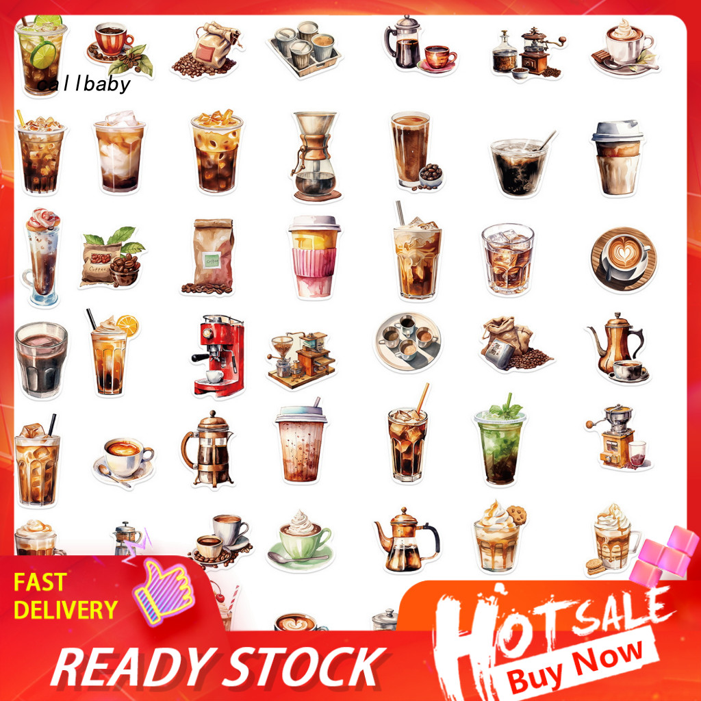 Coffee Theme Decoration Decals Diy Stickers 50pcs Lovers Waterproof Set Self-adhesive Pvc for Phone Laptop Cup Luggage S