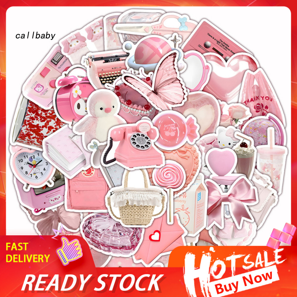 Laptop Stickers Pink Color 60pcs Retro Waterproof Vinyl Valentine’s Day Diy Decorative Decals for Water Bottle Skatebo