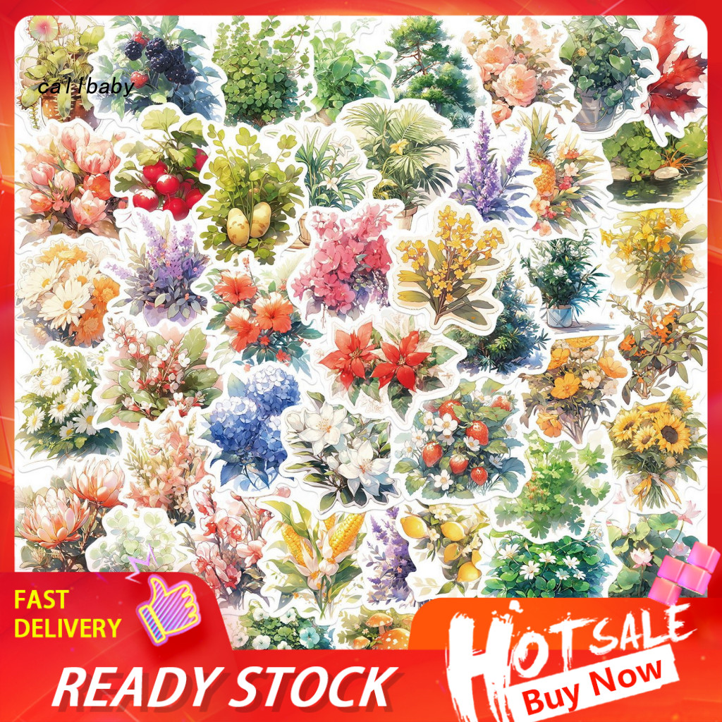 Laptop Hand-painting Plant Stickers Watercolor 50pcs Hand-painted Flower Waterproof Pvc Self-adhesive Decals for Phone C