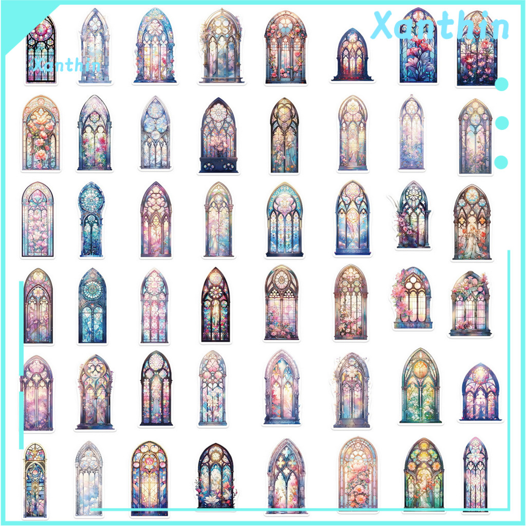 Church Window Sticker Decorative Stickers for Luggages 50pcs Cute Flower Art Decals Diy Craft Scrapbook Phone Laptop Tra