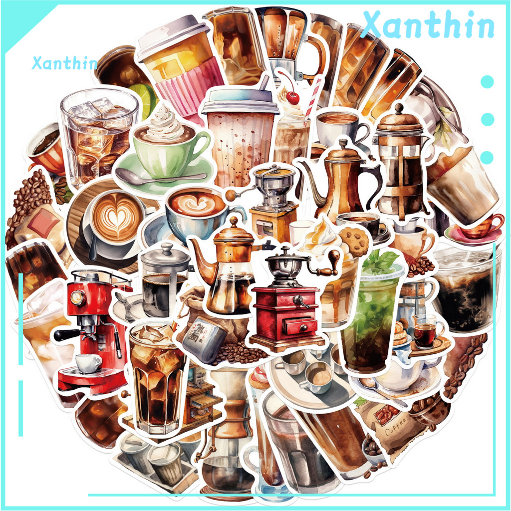 Waterproof Pvc Stickers Coffee Skateboard Sticker Set 50pcs Lovers Self-adhesive Decals for Phone Laptop Cup Luggage