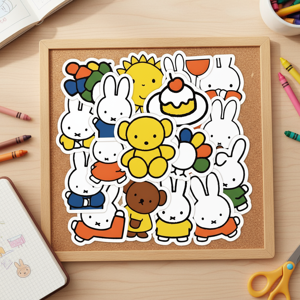 60PCS Adesivos Doces de Coelho Miffy - Decais Washi DIY para Laptops, Scrapbooking e Artes e Artesanato