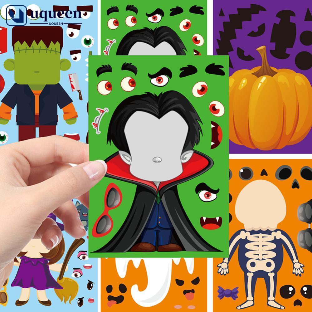 UQUEEN Halloween Cartoon DIY Faça Um Conjunto De Adesivos De Rosto Artesanato De Expressão Engraçada Para Crianças Decal