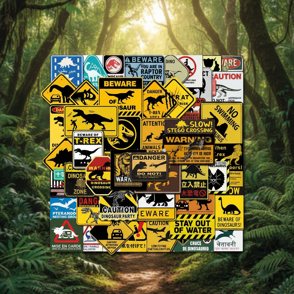60PCS Adesivos de Dinossauros do Mundo Jurássico – Decais de Vinil à Prova d'Água para Laptop, Bagagem, Projetos de
