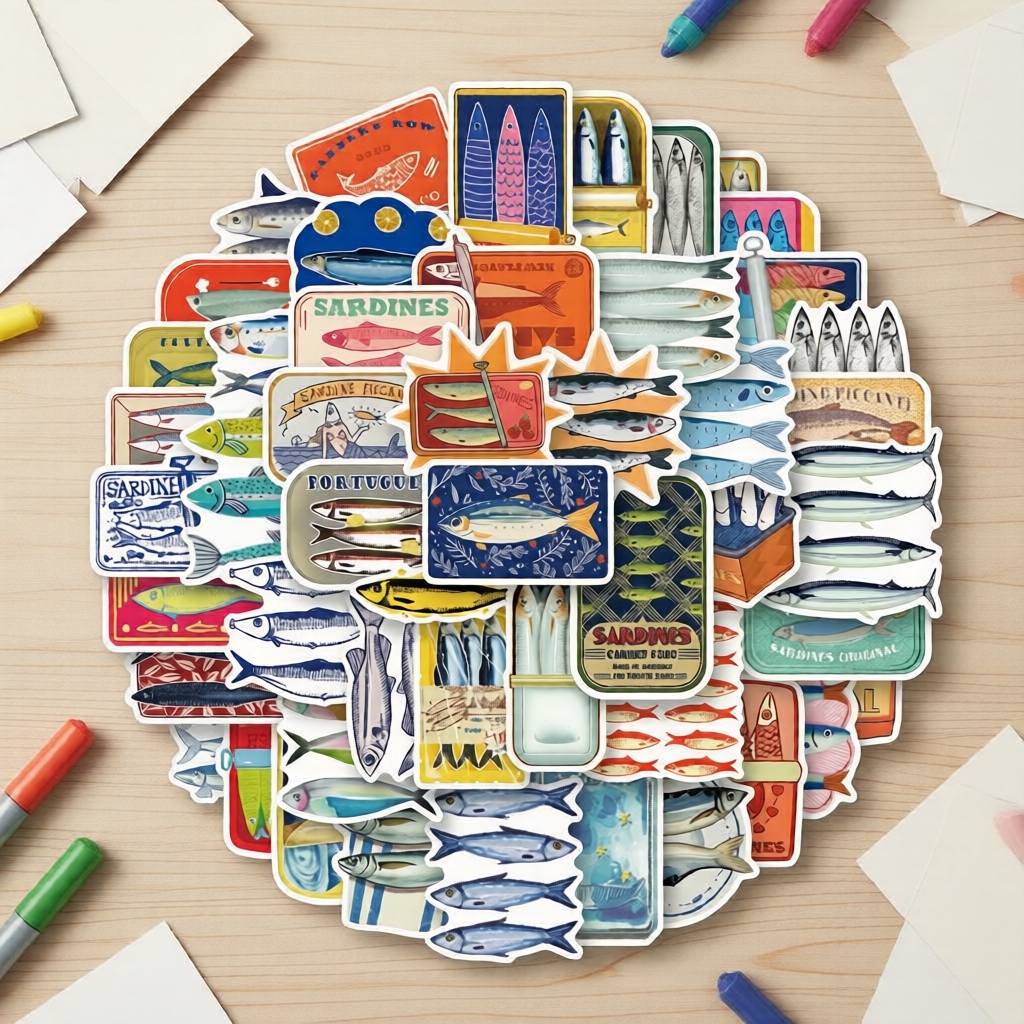 80 e Arte Engraçada de Sardinha 250 adesivos - Estética Y2K, Romance de Anime, Decals Maneiros para Malas e Bagagem