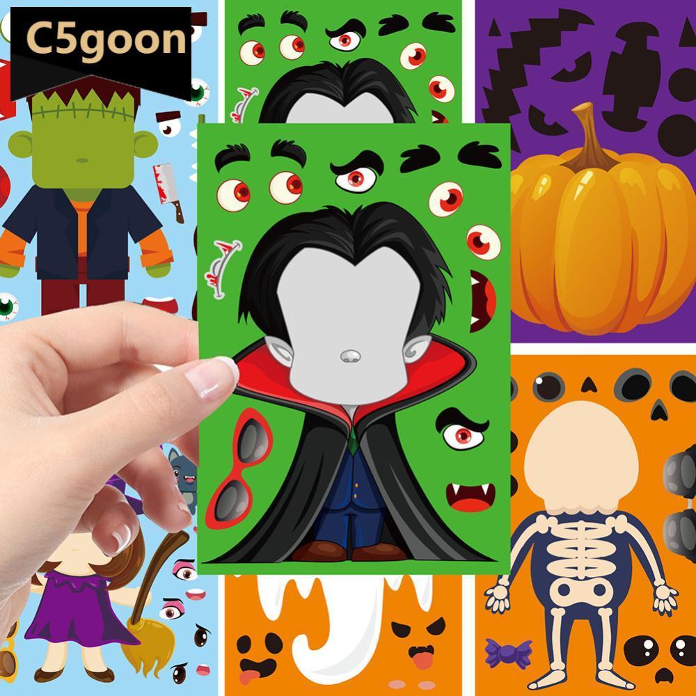C5GOON Halloween Cartoon DIY Faça Um Conjunto De Adesivos De Rosto Artesanato De Expressão Engraçada Para Crianças Decal