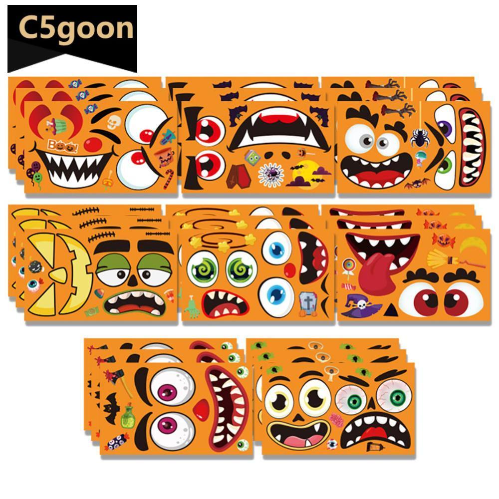 C5GOON Halloween Pumpkin DIY Faça Um Conjunto De Adesivos De Rosto Artesanato De Expressão Engraçada Para Crianças Decal