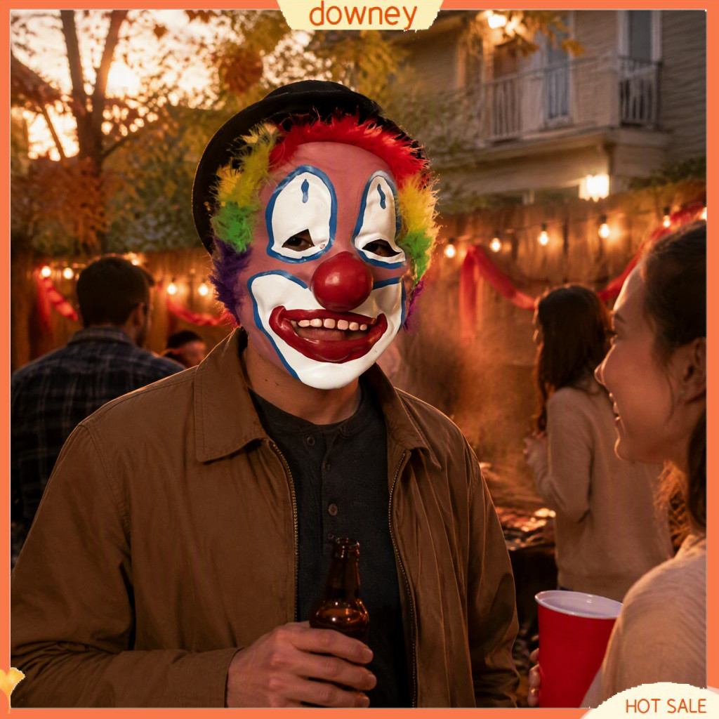 Realistic Scary Clown Mask with Red Nose Plush Wig Full Face Latex Halloween Costume for Adults Perfect for Cosplay Part