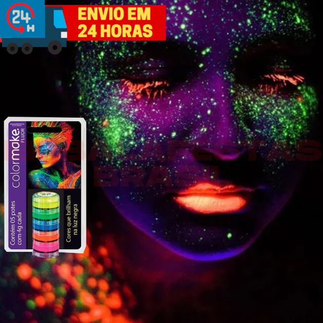 Tinta Facial 5 Cores Neon e Glitter Fluorescente Color Make Para Carnaval Maquiagem Clown
