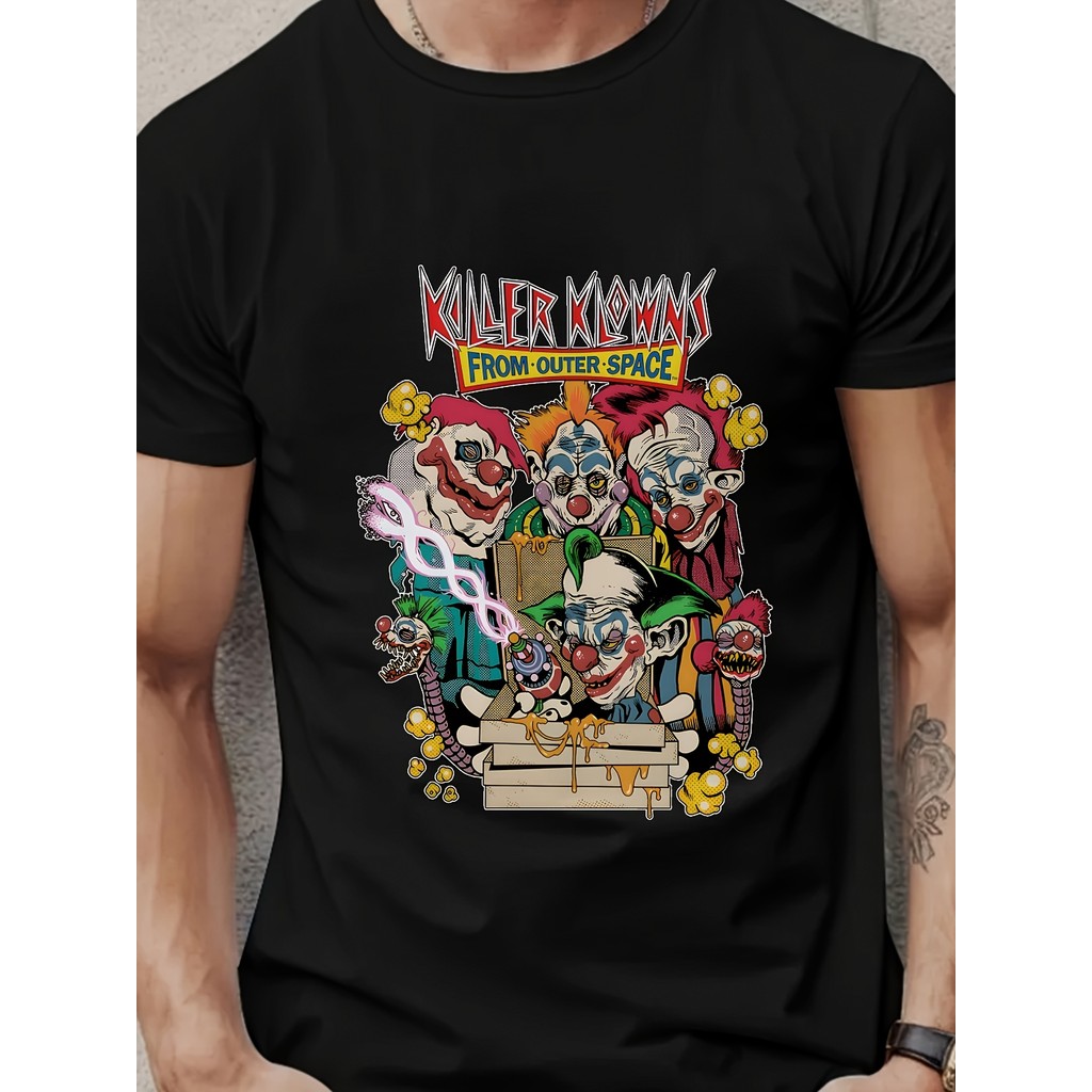 Camiseta Masculina Killer Klowns Outer Space Movie Clown Face Horror Print Sci Fi Confortável Divertida Estilosa Verão