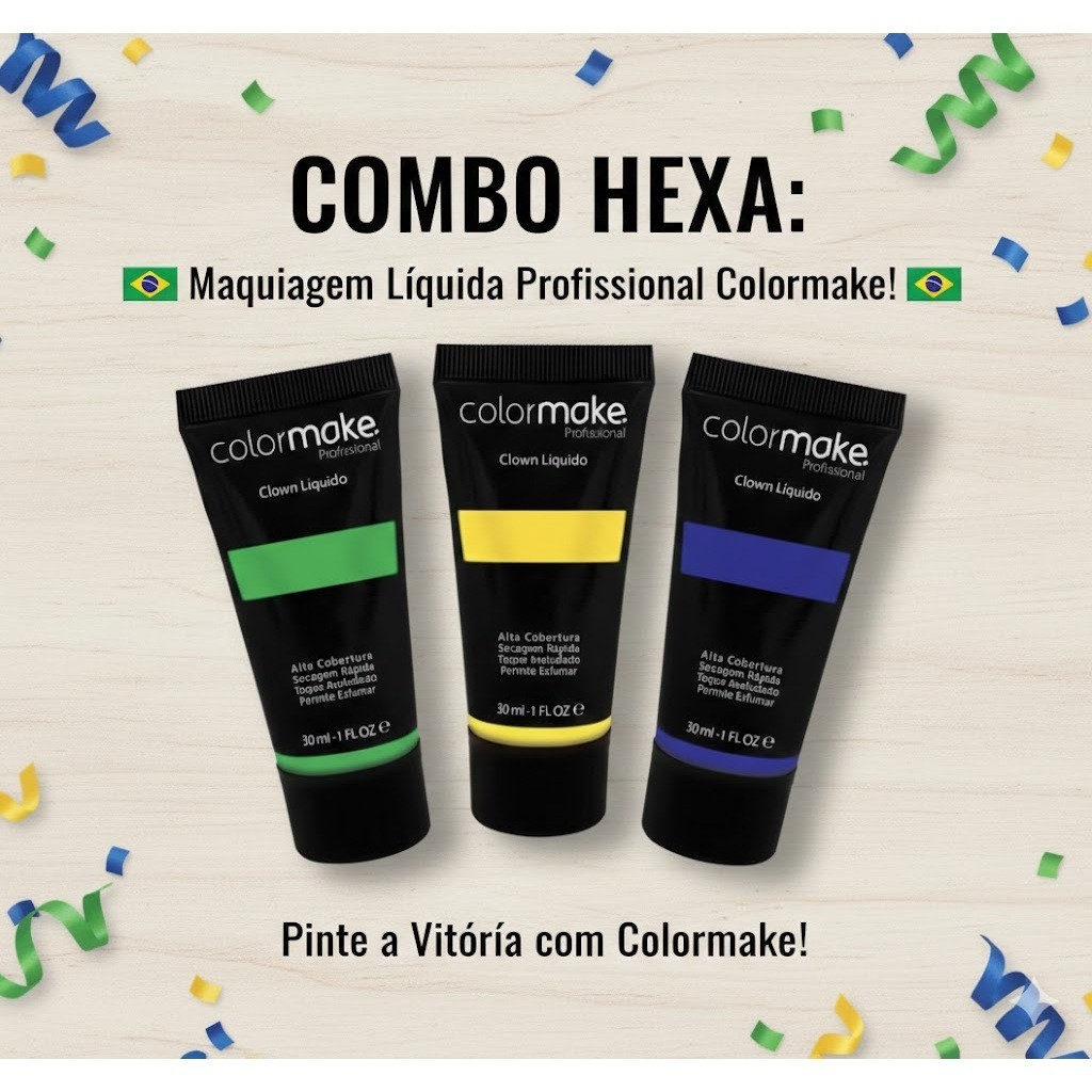 Kit Clown Liquido Colormake Brasil Copa do mundo hexa cores padrão ou neon