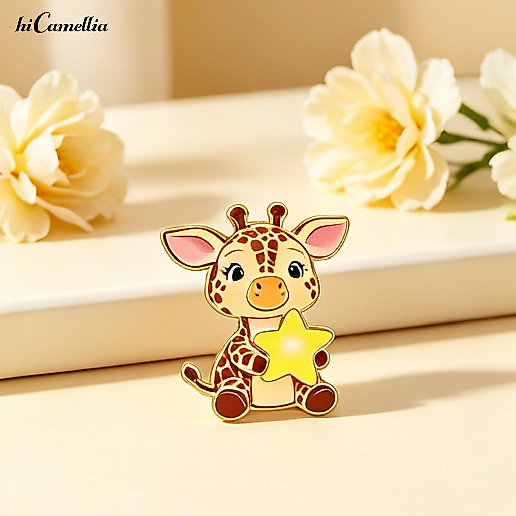 Playful Animal Jewelry Textured Brooch Cute Giraffe Lapel Pin – Funny Cartoon for Bags Jackets Hats Unique Gift for Ki