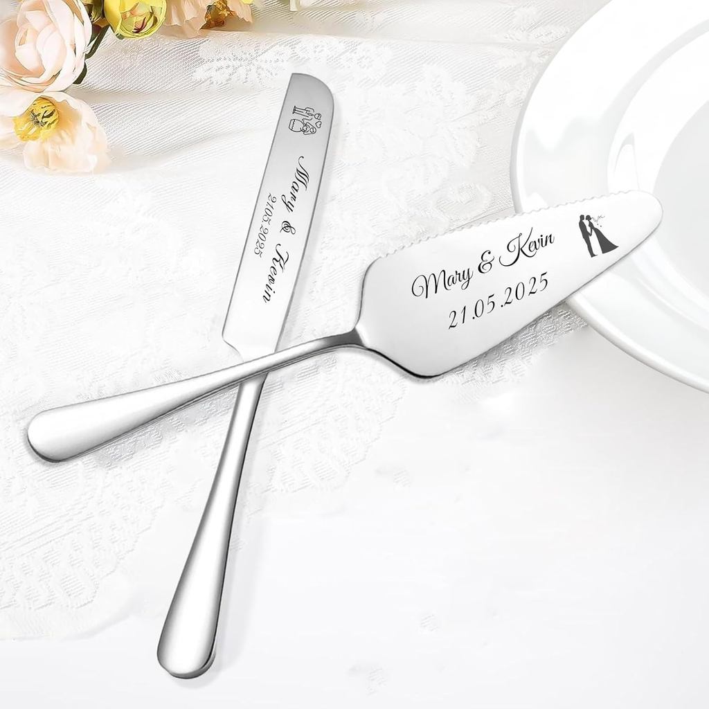 Personalized Wedding Cake Knife & Server Set, Custom Engraved Names/Date Stainless Steel Cutting Set | Bridal Anniversar