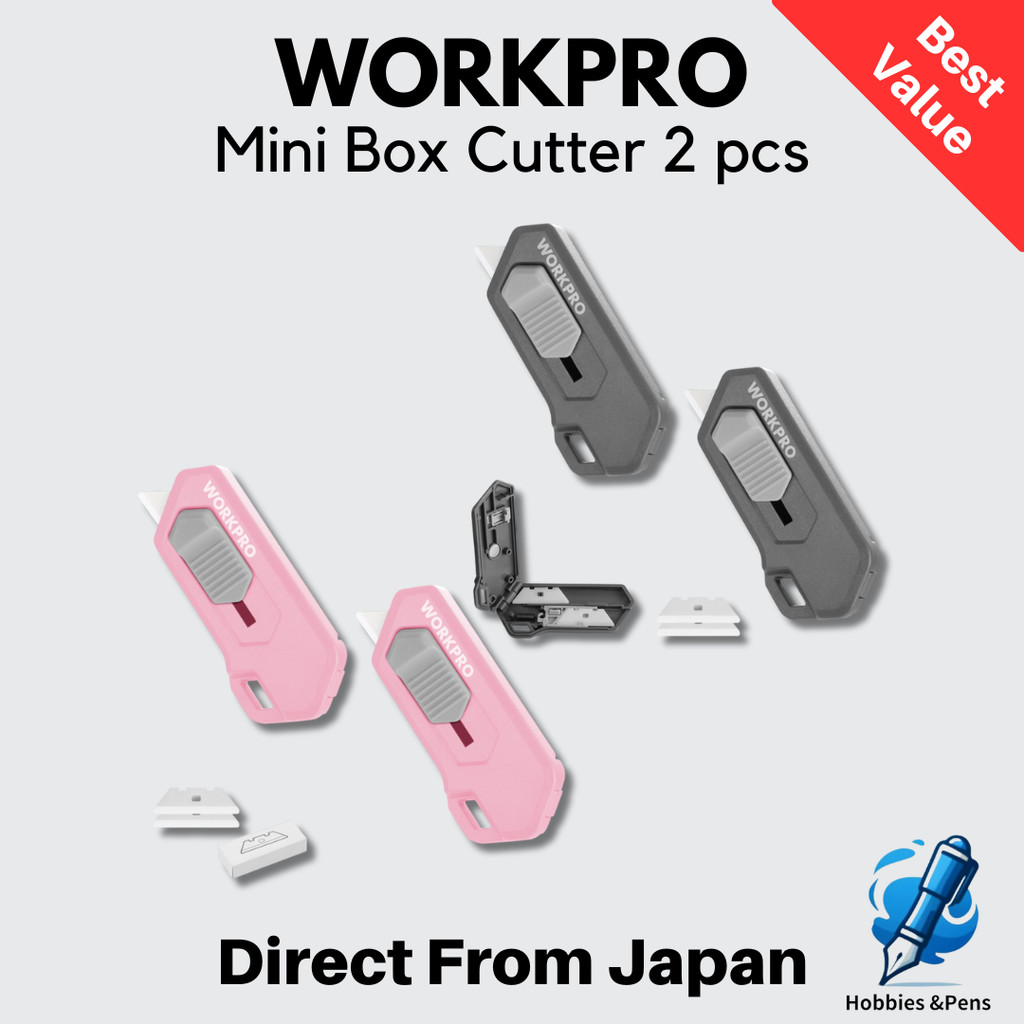 WORKPRO Mini Box Cutter Set 2 pcs Automatic Retractable Knife with Magnet and Keychain Hole Japan
