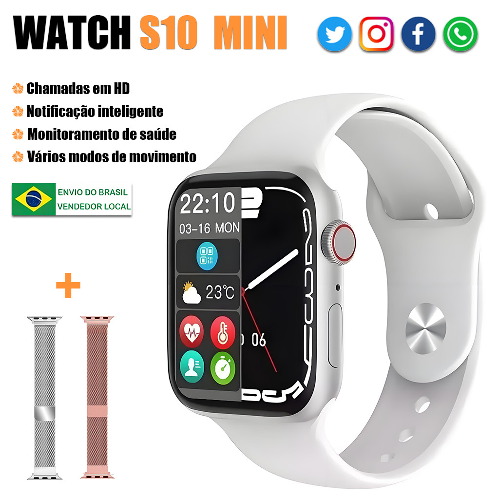 Novo Relógio Inteligente S10 - Mini com Chamada Bluetooth, Calculadora, Recarga sem Fio e Pressão Arterial