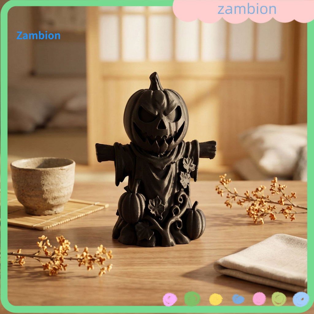 Halloween Pumpkin Scarecrow Figurine Personalized Seasonal Decor Matte Black 3d Printed – Tabletop for Shelf for South