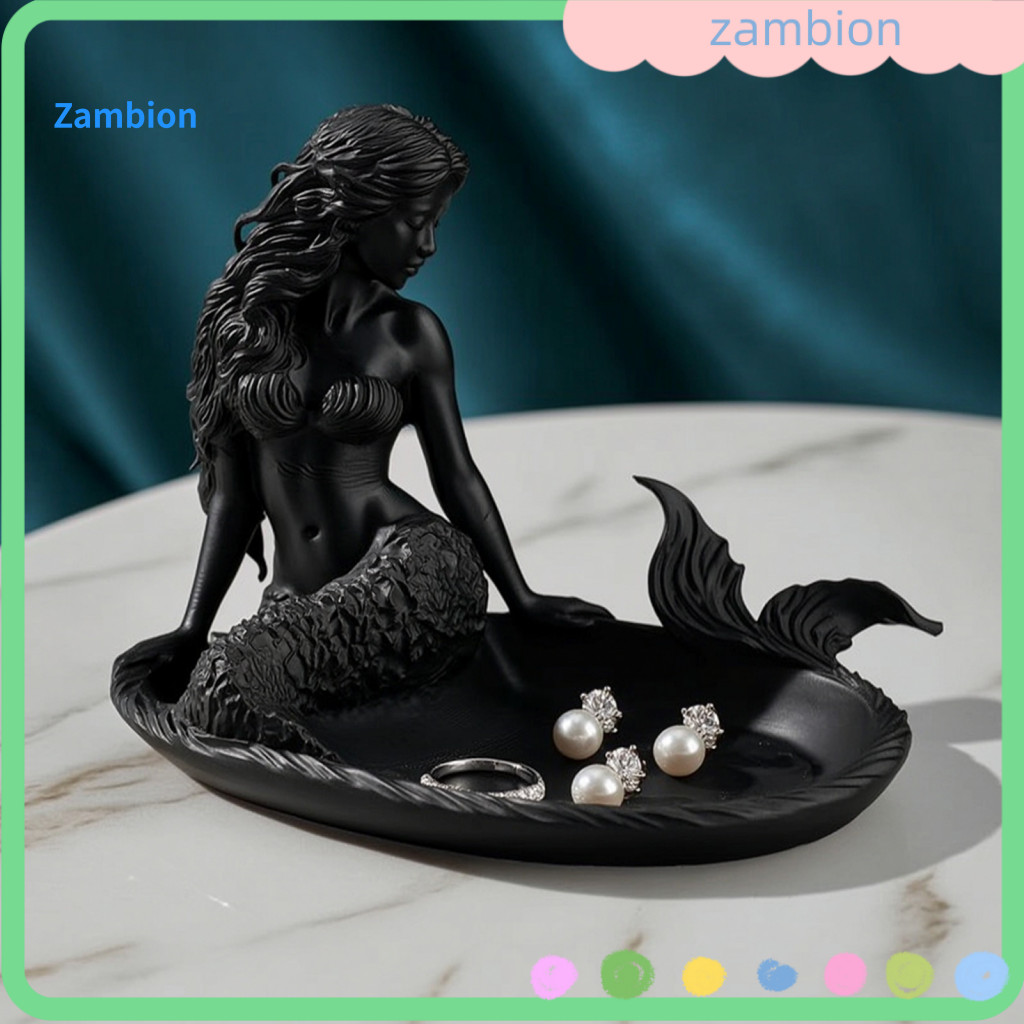 Matte Black Jewelry Tray Display Vintage 3d Printed Mermaid Decorative Organizer for Rings Earrings Necklaces Elegant Tr