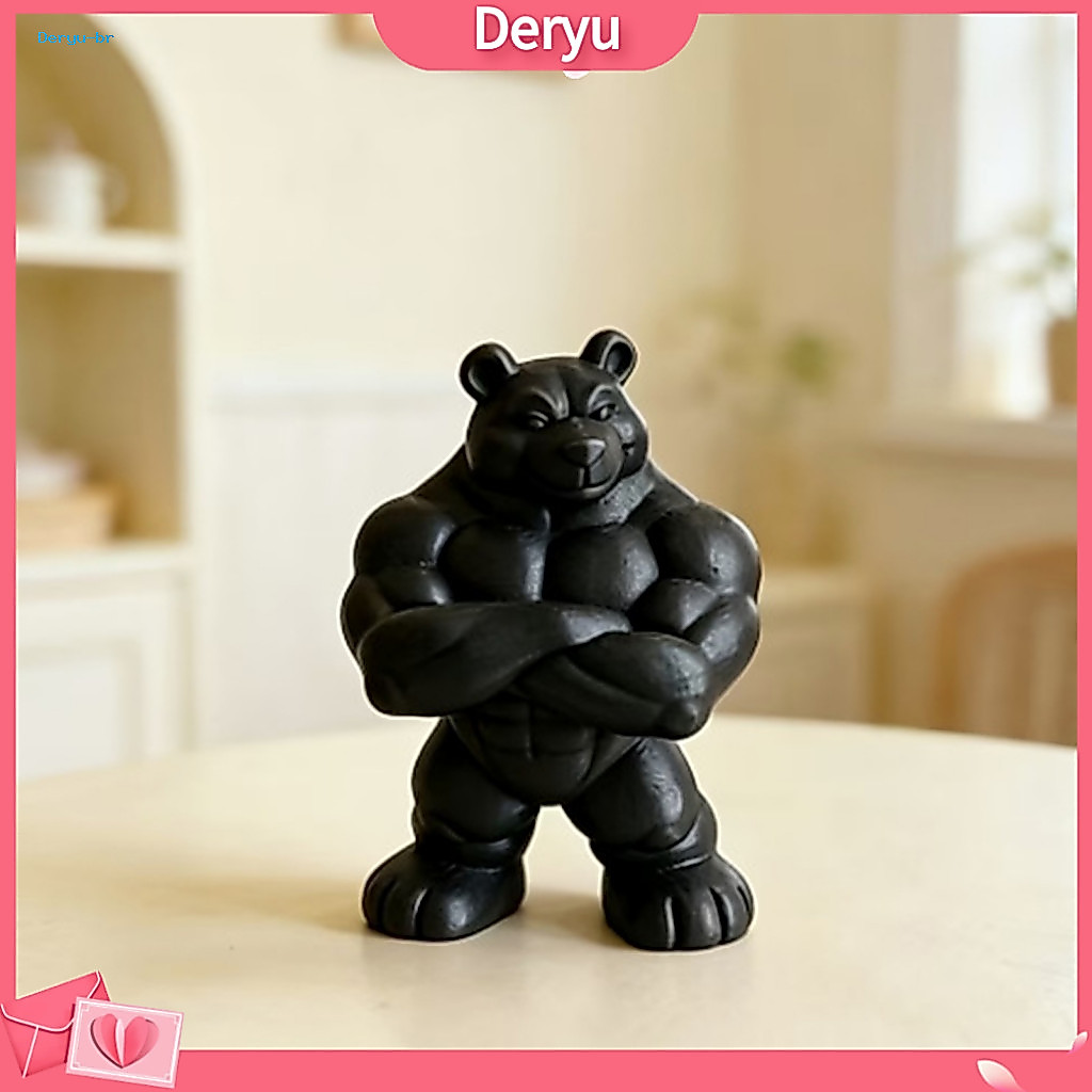 Fitness Desktop Ornament Matte Black Statue 3d Printed Muscle Bear – Compact Gym Decor Inspirational Office Bookshelf