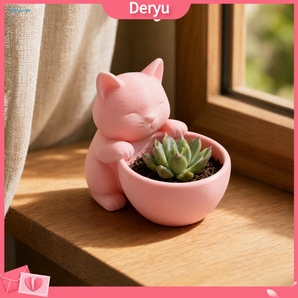 Office Desk Plant Holder Cat Shape Pot 3d Printed – Cute Planter Matte Frosted Surface Perfect Home Decor Small for So