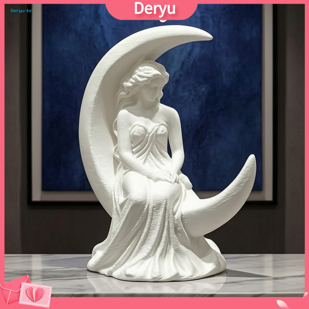 Moon Goddess Statue Pure White Matte Sculpture Fairy Figurine 3d Printed Pla Winged Fantasy Home Decor for Bookshelf Des