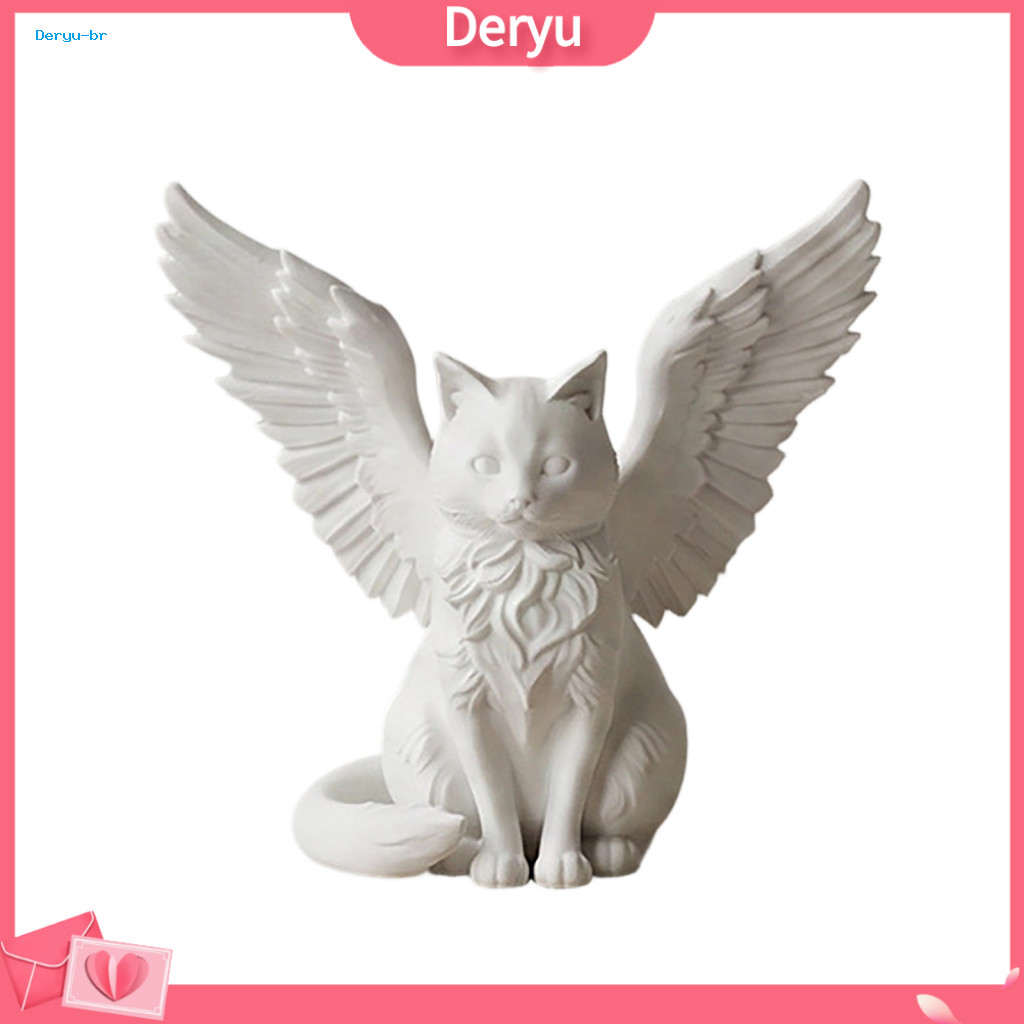 Unique Cat Lover Gifts Angel Statues Desk Ornament Matte White 3d Printed Minimalist Winged Sculpture Home Office Shelf