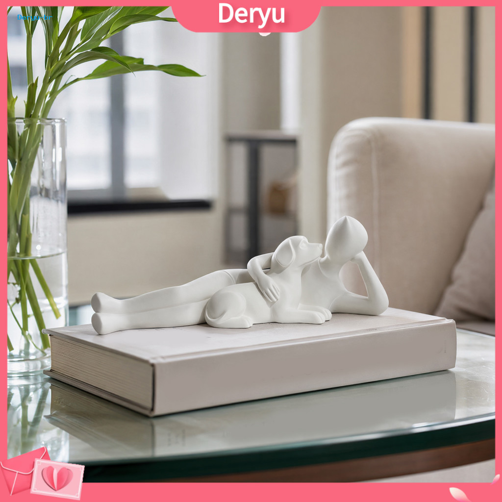 3d Printed Home Decor Desktop Ornaments for Dog Owners Minimalist Matte Black Man Lying on Statue – Abstract Pet Figur