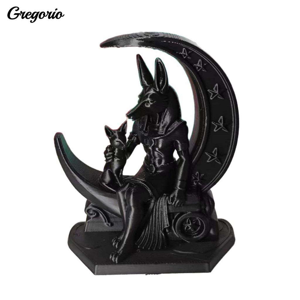 Fine Three-dimensional Textures Matte Black Ornaments 3d Printed Anubis Moon Figurine Ancient Egyptian Mythology Statue