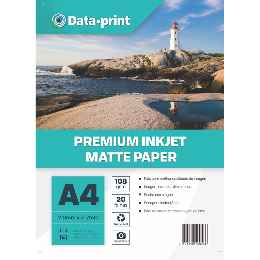 Papel Matte fosco A4 108g data print com 20 folhas
