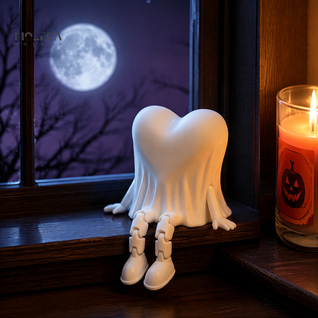 Halloween Ghost Decor Eco Pla Ornaments 3d Printed Heart-shaped Figurine with Movable Joints – Cute Dangling Leg Matte