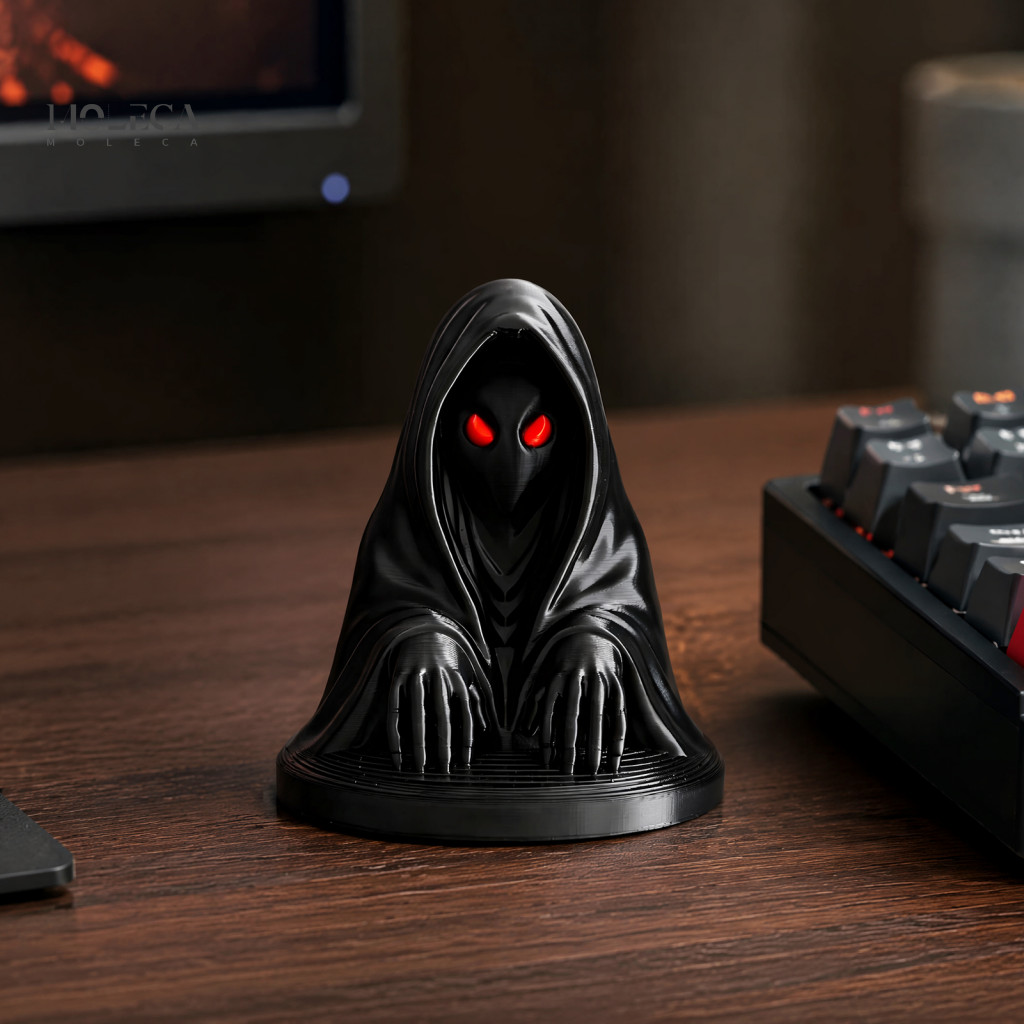 Mysterious Cloak Figurine Halloween Ghost Statue Cloaked with Eyes – 3d Printed Matte Black Ornament for Desk Cabinet