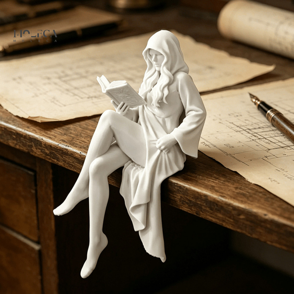 Unique Desk Accessories Matte White Bookshelf Decor 3d Printed Ghost Girl Reading Statue – Elegant Faceless Figurine M