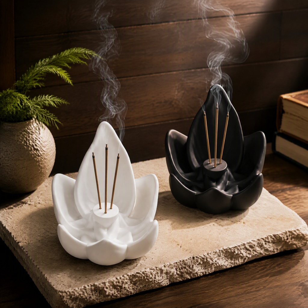 Lotus Backflow Incense Burner 3d Printed Matte Pla Holder Elegant Fountain for Tea Rooms Meditation and Home Decor South