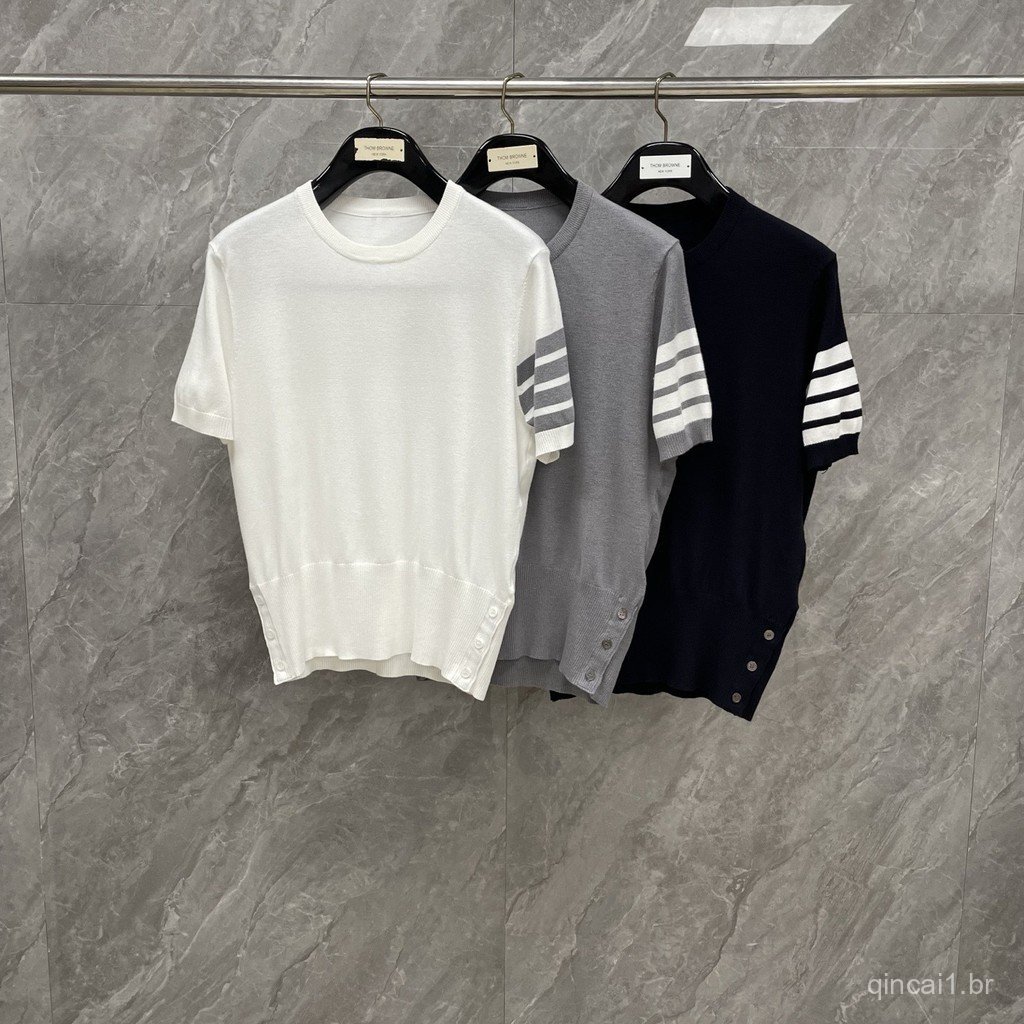 UUR0 Summer new classic four-stripe back cartoon pony jacquard round-neck short-sleeve knit shirt trendy