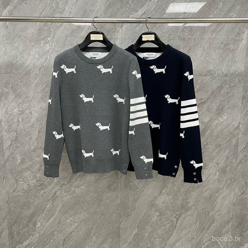 6DTK New autumn and winter full-body puppy jacquard classic four-bar round-neck pullover top, casual and fashionable