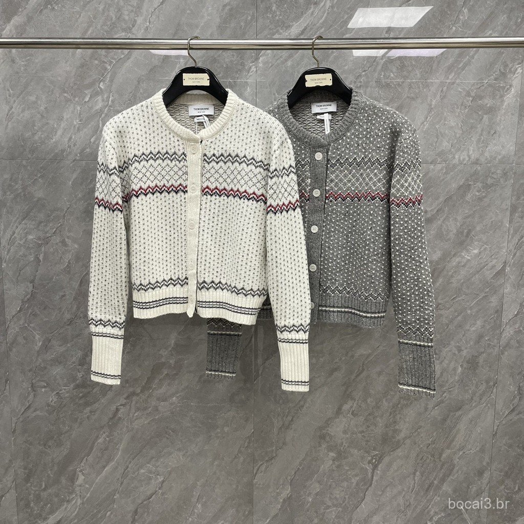 E4VA 25New women's Fair Isle jacquard round-neck single-breasted knitted sweater, vintage, slimming, versatile