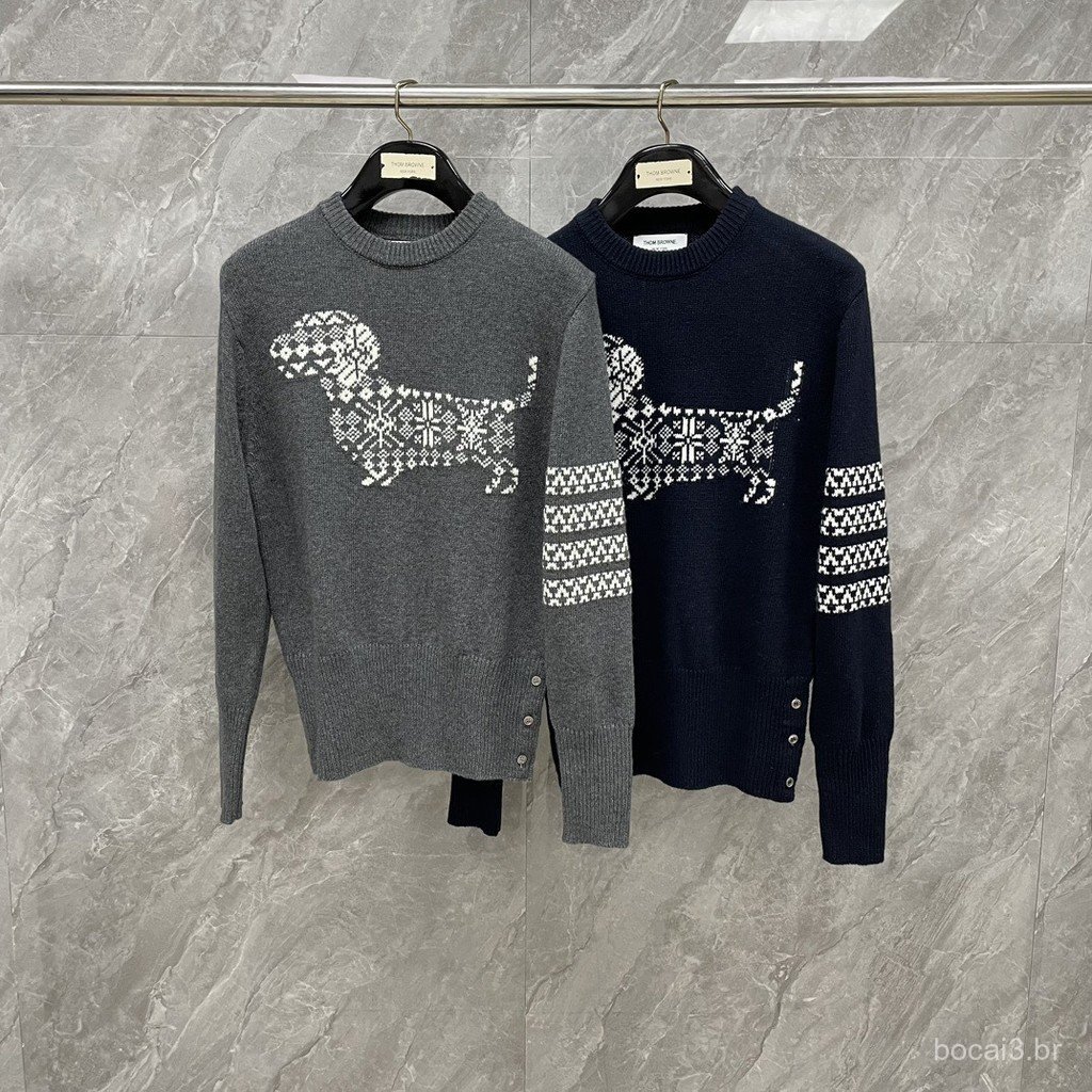 WOUL Autumn and Winter25New style round-neck sweater with snowflake and puppy jacquard on the chest, classic four-bar de